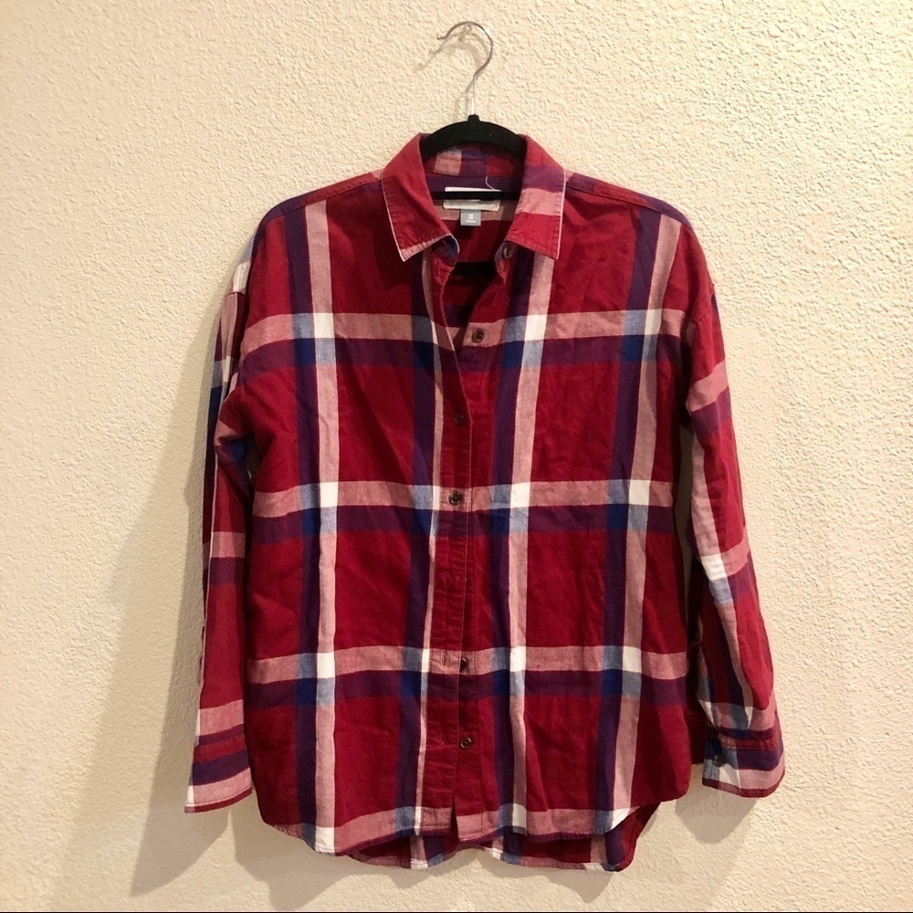 Old Navy Maroon Boyfriend Plaid Button Up